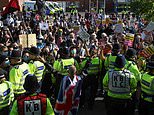 Far-right support dwindles as handful of thugs are confronted by hundreds of anti-fascist protesters at asylum hotel in Crawley - but police are still bracing for a weekend of fresh riots while masked demonstrators are already clashing in Belfast