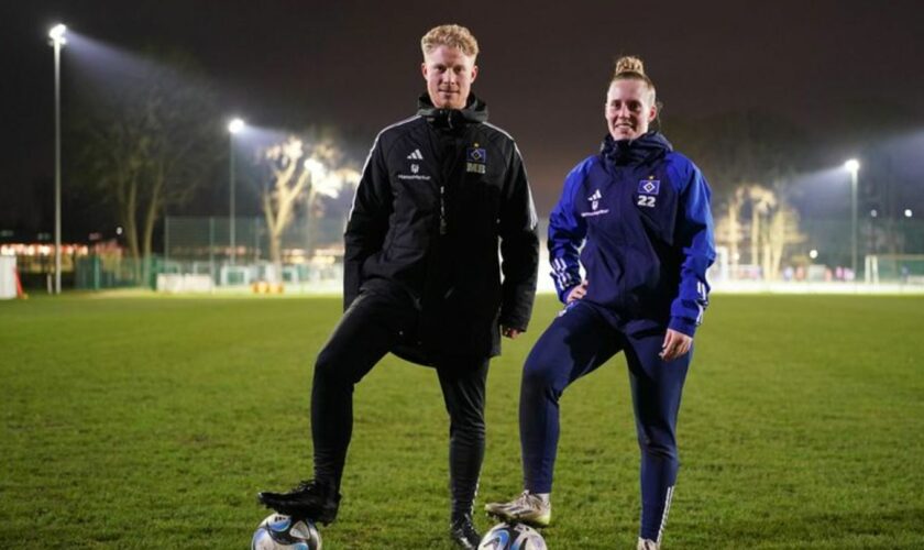 Umzug in den Volkspark: HSV-Trainer Marwin Bolz und Abwehrspielerin Sarah Stöckmann sind mit ihrem Team künftig neben dem Volksp