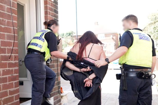 Moment idiot thug shoves huge bin at riot police as she's found guilty of violence