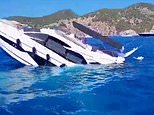 Moment luxury yacht sinks off the coast of Majorca as five people including one child are dramatically rescued