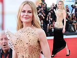 Nicole Kidman stuns in a Schiaparelli nude corset and velvet skirt at the Babygirl Venice Film Festival premiere - after admitting she's not 'brave' enough to watch the movie because sex scenes left her feeling 'vulnerable'