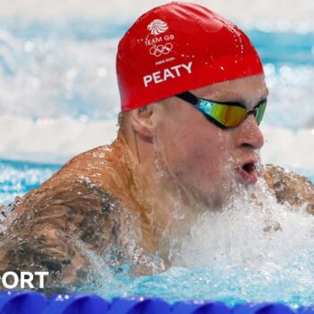 Adam Peaty in the men's 4x100m relay heat on Saturday