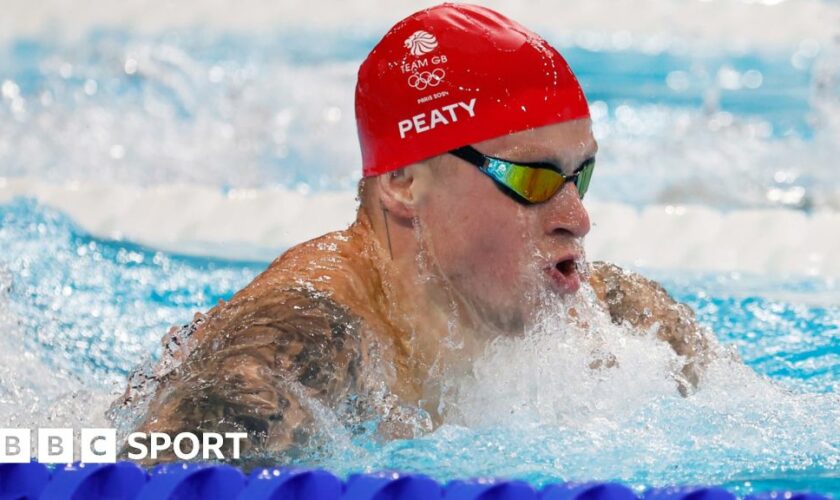 Adam Peaty in the men's 4x100m relay heat on Saturday