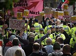 Protests in Manchester turn to trouble in just MINUTES as one man is arrested for public order offence there after separate night of riot violence in Sunderland - as tinderbox Britain braces for further trouble as a smaller crowd masses in Portsmouth