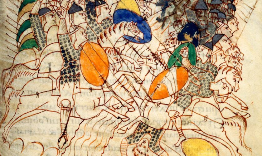 Gepanzerte Reiter im Leidener Makkabäer-Codex aus dem frühen 10. Jahrhundert