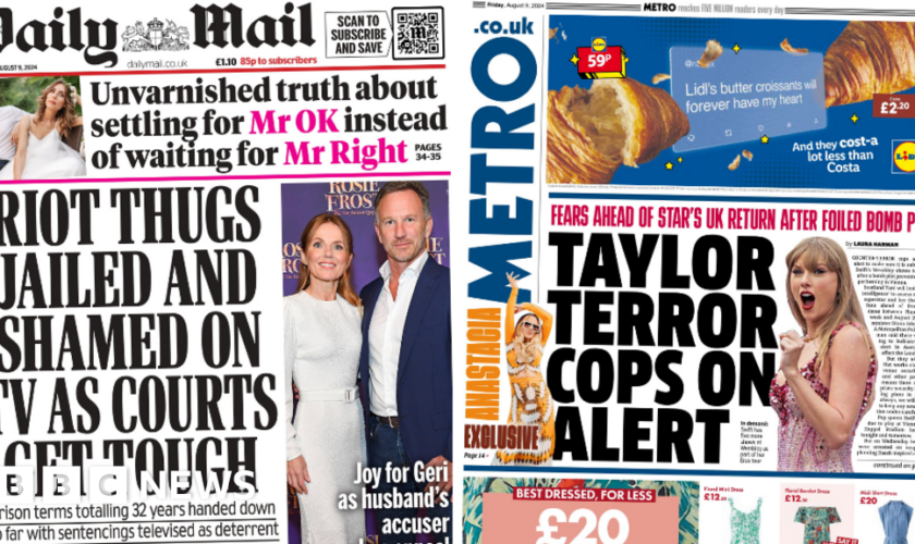 The Papers: 'Riot thugs shamed on TV' and Taylor Swift 'terror alert'