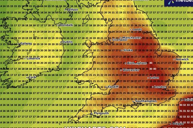 UK heatwave hopes: Exact date weather maps engulfed in dark red as mercury soars into 30s