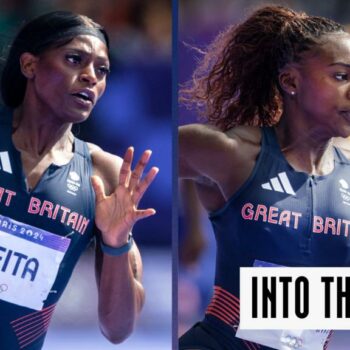 Dina Asher-Smith and Daryll Neita in action running the 200m sprint