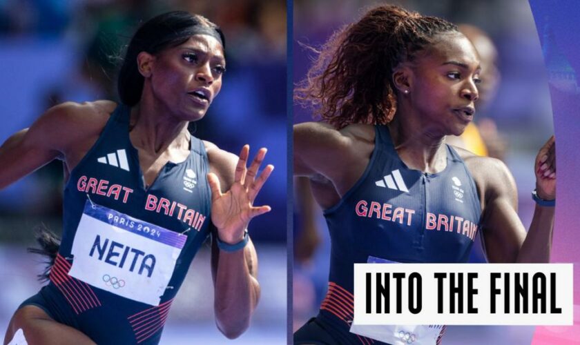 Dina Asher-Smith and Daryll Neita in action running the 200m sprint