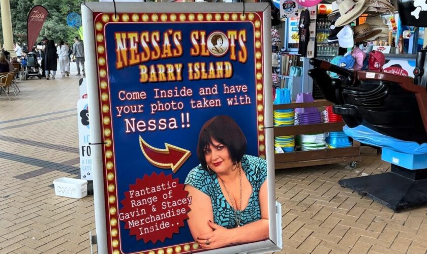 A sign advertising Nessa's slots at the arcade in Barry Island