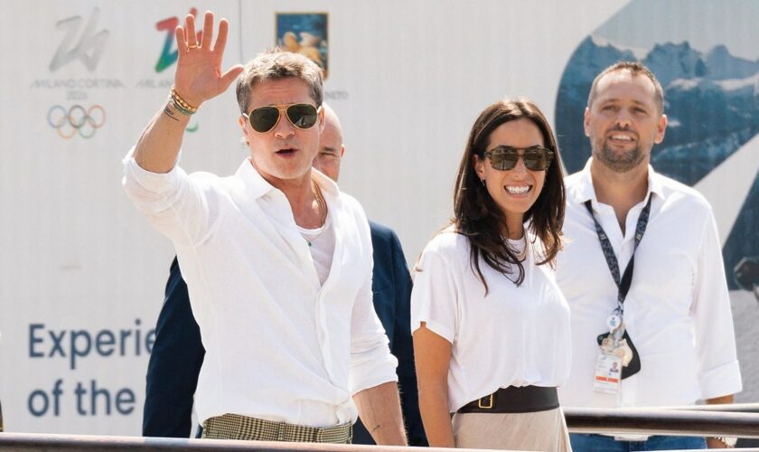 Brad Pitt and girlfriend Ines de Ramon all smiles arriving in matching white tops at Venice Film Festival