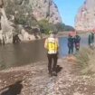 Helicopter search and rescue team at the gorge during search efforts of Britons missing in Mallorca / Majorca canyon where they were hiking, in Torrent de Pareis. Still from video on September 5, 2024 from Guardia Civil