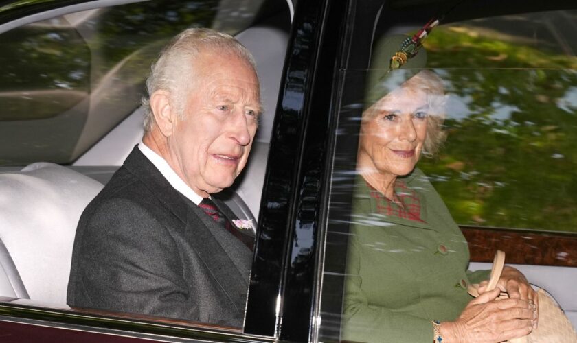 King Charles III and Queen Camilla arrive at Crathie Kirk, near Balmoral. Pic: PA