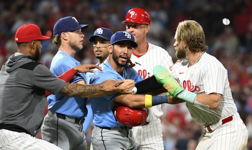 Phillies, Rays' benches clear after Nick Castellanos is hit by 96-mph sinker