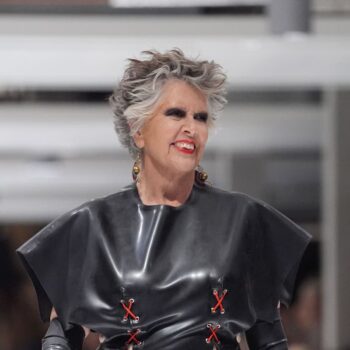 Dame Prue Leith stuns in skintight black latex on London Fashion Week catwalk