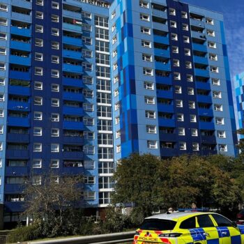 Handout photo issued by Bedfordshire Police of officers outside a property in Leabank, Luton, where three people were found dead this morning after officers were called at around 5.30am to reports of concerns for welfare. Picture date: Friday September 13, 2024.