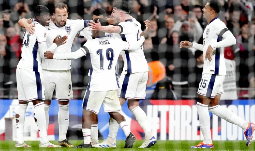 England's Harry Kane celebrates scoring their side's second goal of the game during the UEFA Nations League Group. Pic: PA