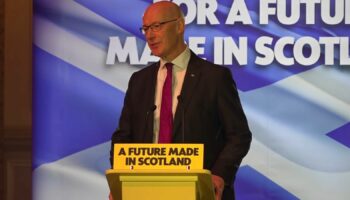 First Minister John Swinney making a speech earlier on Wednesday. Pic: PA video screengrab