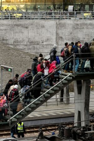 La police rassemble un groupe de migrants en provenance du Danemark, le 19 novembre 2015 près de Malmö, en Suède