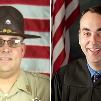 Sheriff Mickey Stines (left) is accused of fatally shooting Judge Kevin Mullins. Pic: NBC