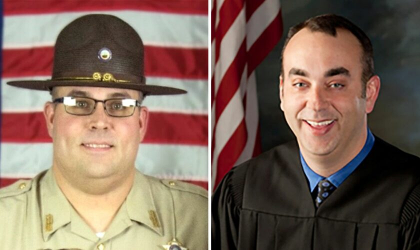 Sheriff Mickey Stines (left) is accused of fatally shooting Judge Kevin Mullins. Pic: NBC