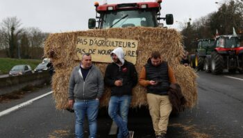 Manifestation d'agriculteurs à Chilly-Mazarin, dans l'Essonne, sur l'A6, le 1er février 2024