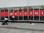 Youth Demand activists spray 'Genocide Conference' on entrance to Labour party's Liverpool meeting