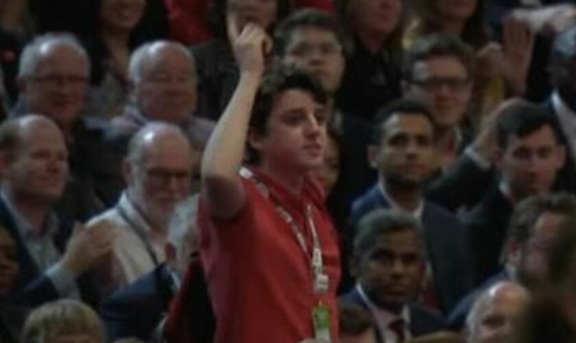 A heckler interrupts Keir Starmer's conference speech