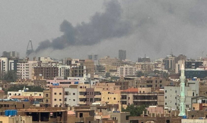 Plumes of smoke rise during clashes between the paramilitary Rapid Support Forces and the army in Khartoum, Sudan, September 26, 2024. REUTERS/Stringer