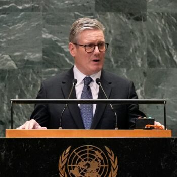 Sir Keir Starmer addresses the United Nations General Assembly. Pic: AP