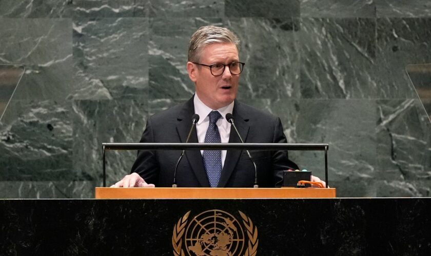 Sir Keir Starmer addresses the United Nations General Assembly. Pic: AP