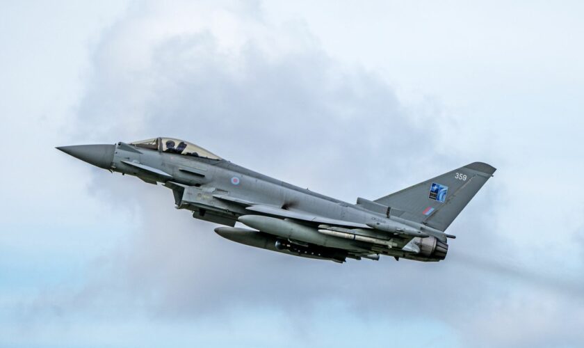 An RAF Typhoon jet takes off on a training exercise at Amari Airbase in Estonia. Here a squadron of RAF Eurofighter Typhoon jets are deployed for Operation Azotize, Nato's Baltic air policing mission to police the airspace over Nato's eastern border. Picture date: Wednesday July 26, 2023.