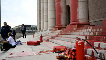 Finlande : des activistes écologistes aspergent de peinture rouge le Parlement