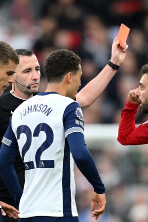 Why was Bruno Fernandes sent off against Tottenham?