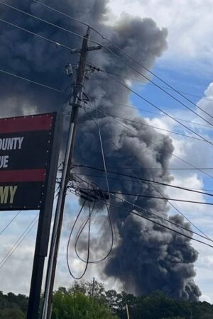 Roads shut and residents evacuated as chemical plant fire sends huge plume of smoke into the sky