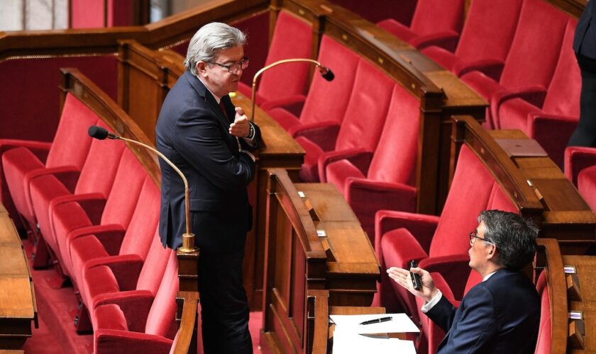 Jean-Luc Mélenchon et Olivier Faure à l'assemlée nationale le 28 avril 2020