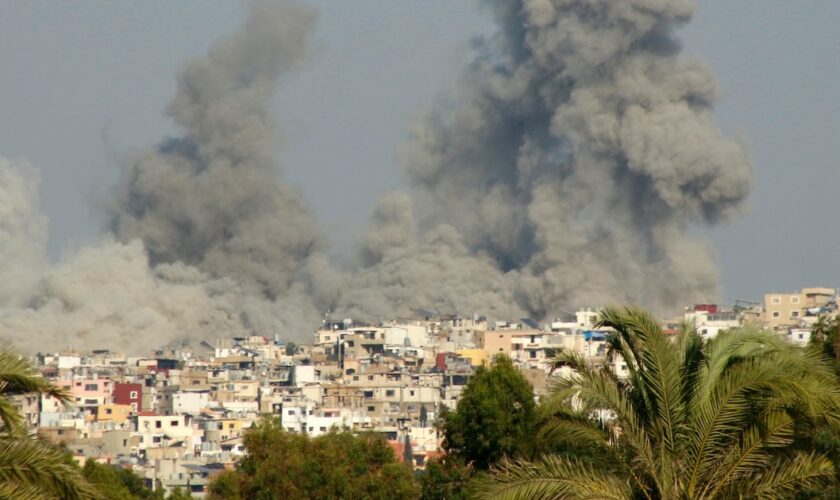 De la fumée s'élève après une frappe israélienne sur un village près de la ville de Tyr, au sud du Liban, le 29 septembre 2024