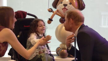 Prince Harry laughs as young boy pulls his beard at WellChild awards in London