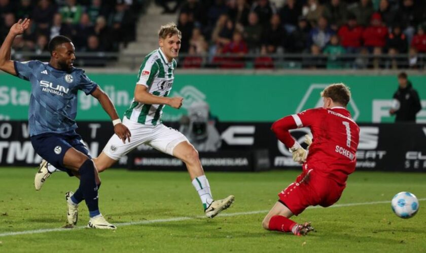 Moussa Sylla (l) trifft zum 1:1 für Schalke. Foto: Friso Gentsch/dpa