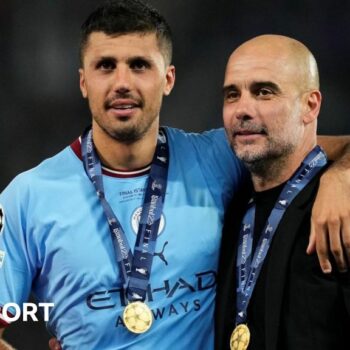 Rodri and Pep Guardiola