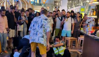 Drunk tourist wrestled by airport police was told he could not have more booze