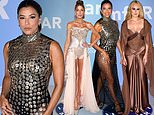 Eva Longoria wows in a sheer sequin gown as she joins leggy Kate Beckinsale and Rumer Willis at star-studded amfAR Gala during Venice Film Festival