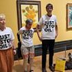 Gogh their heads! Just Stop Oil protest against fellow activists being jailed for hurling soup on Vincent Van Gogh's Sunflowers... by throwing soup on his masterpiece in gallery AGAIN