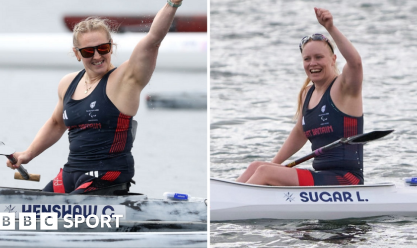 Charlotte Henshaw and Laura Sugar celebrate winning Paralympic gold