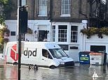 Hilarious moment heroic delivery van driver braves deep floodwater to make sure packages get through the letterbox