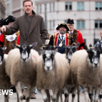 Hollywood star shepherds sheep over London bridge