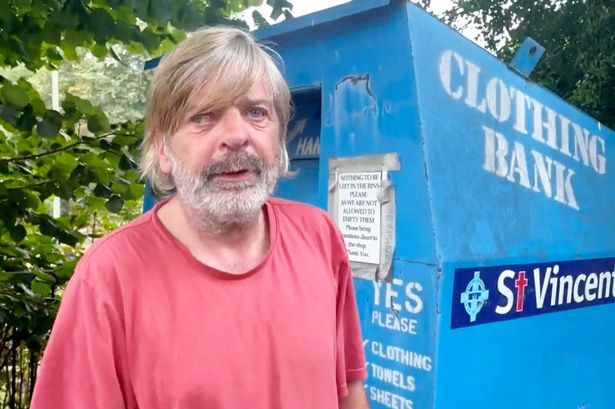 Homeless man living inside city clothes bin says 'it's the comfiest bed I've had'