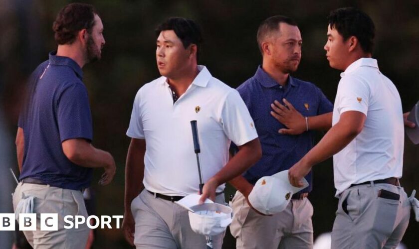 Presidents Cup clash between International team players Si Woo Kim and Tom Kim, and Americans Patrick Cantlay and Xander Schauffele