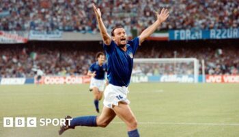 Salvatore Schillaci celebrates at the 1990 World Cup