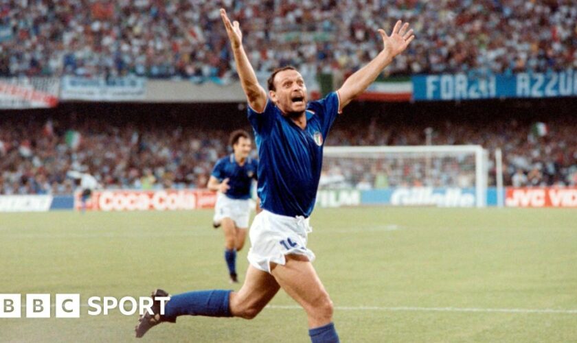 Salvatore Schillaci celebrates at the 1990 World Cup